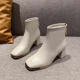 Zingj Heel Martin Boots Female 2024 Autumn And Winter New Korean Version Of Fashion Square Head Thick Heel Rear Zipper Short Tube Martin