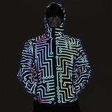 Circuit Grain Jacket Geometric Pattern Rainbow Color Reflective Jacket Hip Hop Mechanical Dance Dazzle Color Reflective Jacket-Outfit
