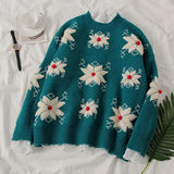 Women Vintage Loose Casual Sweaters Geometric Retro Lazy Female Harajuku Korean Style Womens 2021 Chic New