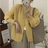 Collar Solid Color Knitted Button Cardigan Women's Long Sleeved Autumn New Style Loose Lazy Casual Sweater