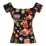 Retro Vintage 50s Tops Black Summer Short Sleeve Polka Dot Printed Cotton Shirts Slash Neck Pin Up Casual Women's