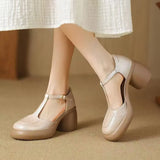 Thick Heel Sandals Women's 2025 New Summer Soft Skin Roman Thick Platform Mary Jane Shoes Hollow High Heels