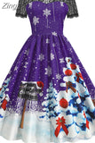 Christmas Costume Party Dress Short Sleeve Vintage Women Winter Xmas Sundress Robe