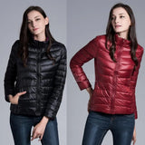 New Winter Women Down Jacket Ultra Light 90% White Duck Down Double Side Coats Short Design Slim Warm