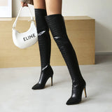 Sexy Stiletto Women Thigh Boots Stone Print Zipper Over The Knee Boots Ladies Pointed Toe Autumn Winter Shoes Big Size