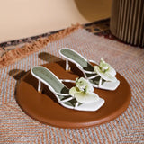 Red The Same Tourist Beach Shoes 2025 New Flower Clip High Heel Cool Slippers Women Summer Wear