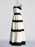 French Elegant Style Dress With Bra Dress 2025 New Splicing Bow Design Striped Long Dress
