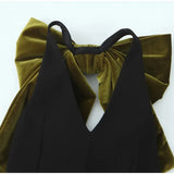 Black Halter Green Bow Mini Dress- Outfit