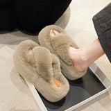 Cross-With Fur Thick Bottom Slippers Women Wear Height 7Cm Small Autumn And Winter Cotton Slippers