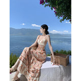 Zingj Suit Temperament Halter Vest Top Female Summer Seaside Vacation Two Sets Of High End Skirt