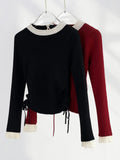 Zingj Exclusive Gentle Sweet Sister Wear High Sense Knit Sweater Female Chiffon Lace Rope Belt Jacket