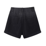 High Waist Button Wide Leg Black Jeans Shorts New Summer Casual Gradient All-match Fold Loose Fit Blue Denim Shorts