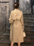 Spring Autumn Long Khaki Trench Coat for Women Belt Double Breasted Loose Casual Runway Luxury Designer Clothes