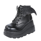 New Dark Gothic Wing Slope And Short Boots Female Large Size Martin Boots Thick Bottom Boots Demonia