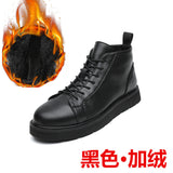 Zingj Size Martin Boots Men's Shoes Winter Plus Down High Top Boots Men's Fashion Shoes Midtop British Wind Leather Boots