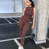 Mock Collar Sleeveless Skinny Jumpsuit Women 2020 Summer Casual Bodycon Rompers Ladies Streetwear Bodysuit