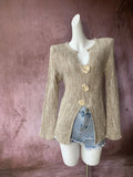 Zingj Mocha Lazy Wind French V Neck Slit Sweater Women's New Autumn Design Sense Top Button