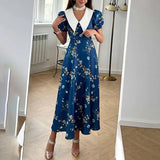 Spring New Holiday Wind V-Neck Printed Printed Long