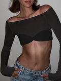 Ruched Off Shoulder Long Sleeve Crop Top-Outfit