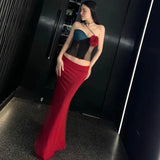 Zingj Women's French Rose Flower Wrapped Chest Vest Top Temperament Royal Sister Wrapped Hip Skirt Suit Female- Outfit