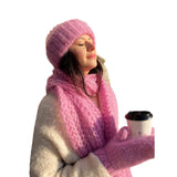 Zingj Warm Knit Hat Scarf Gloves Three-Piece Female Hair Wool