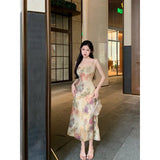 Zingj Oil Painting Tie-Dyed Dress Female Summer Slim Chinese Style Condole Belt Skirt Pure Desire Wind Hot Sister Sexy