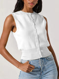 New Knitted Top Women's Sexy Sleeveless Outer Button Vest