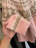 Pink Jacquard Bow Knitted Cardigan- Outfit