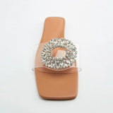 ZARZ Woman 2022 Shoes Flat Summer Rhinestones Transparent PVC Square Toe Sexy Outer Wear Muller Sandals And Slippers Women