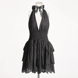 2025 Spring Fashion Sexy Hanging Neck Slicing High-End Sleeveless Solid Color Dress
