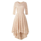 3/4 Sleeve Tunic Party Dress Lace 2022 Short Front Long Back Vestidos Solid Red Purple High Low Formal