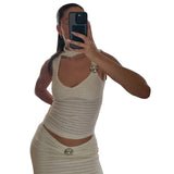 2025 Summer New Women's Clothing Yu Shuxin The Same Hottie Sleeveless Hanging Neck Ribbon Vest