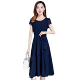 Women's Solid Color Summer Slim Swing Dress Crew Neck Elegant Office Versatile Slim Women Dresses