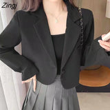 Women Crop Outwear Spring Office Ladies Solid Design Retro Casual Simple Fashion Korean Chic Female All-match