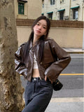 Cropped Leather Jacket Women Streetwear Moto Biker Zipper Leather Jacket Winter Punk Vintage Casual Blazer Leather