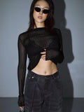Striped See-Through Long Sleeve Top-Outfit