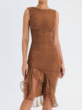 Mesh Ruffle Sleeveless Midi Dress-Outfit