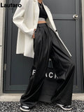 Spring Autumn Loose Casual Flowy Soft Black Brown Pu Leather Wide Leg Pants for Women High Waist Emo Korean Fashion