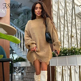 O Neck 2021 Green Sweater Dress Women Knitted Long Sleeve Autumn Winter Y2K Oversized Mini Elegant Dresses Party