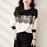 Splicing Hoodie Female Loose Round Collar Set Model 2025 Spring And Fall New Top
