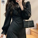 Lace Vintage Dress Women Fashion Puffer Sleeve Elegant One Piece Dress Korean 2022 Spring High Street Slim Midi Dress