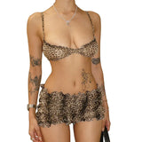 Leopard Print Ruffles Cami Bra Top and Shorts Set-Outfit