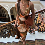 Summer Women's New Retro Temperament Collar Color Print High-Waisted Long