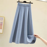 Thick Large Swing Knitted Long Skirt Women'S 2021 Korean Elegant Solid Color Pleated Skirt High Waist A-Line Midi