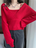 Two Sweater Women 2023 Spring Autumn New V-Neck Full Sexy Knitted Sweaters Korean Short Chic Wild Fashion