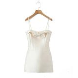 Satin Strap 3D Bow Solid Mini Dress-Outfit