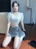 Skirt Women Summer High Waist Lace-up Double Zippers Harajuku Pleated Mini Skirts Cute Shorts