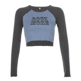 Fake 2 Pieces Letter Print Cotton Tshirt Women Autumn Casual Crop Top T Shirt Ladies Fashion Basic T-shirt