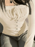 Fleece Bow-Neck Ribbed Lace Blouse- Outfit