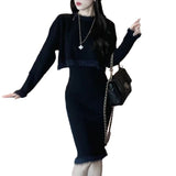 Autumn And Winter Women's Wear New French Long-Sleeved Knitted Sweater Blouse Half-Length Dress Skirt Suit Hip
